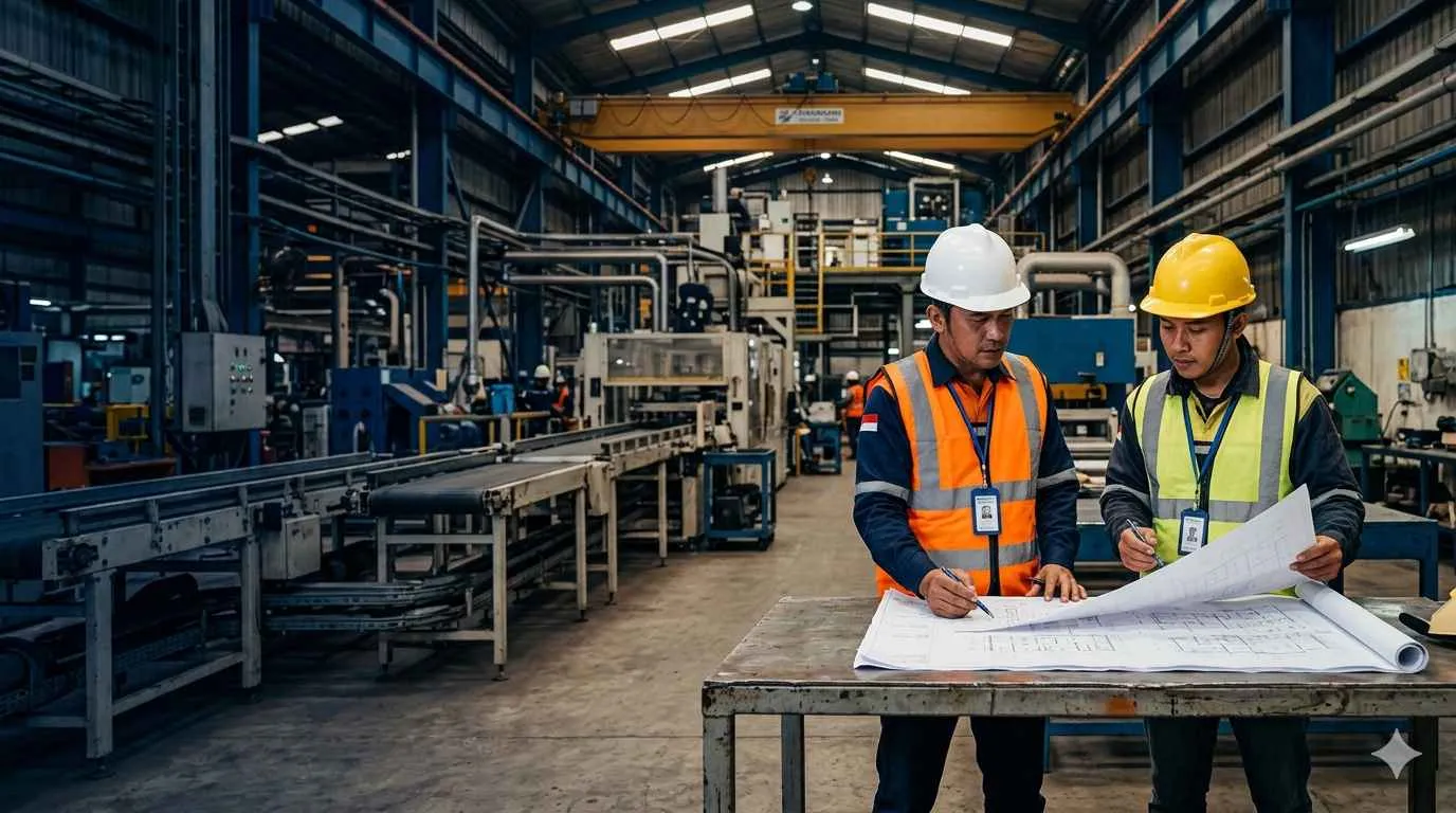 Tim Satu Arah Engineering di lokasi proyek industri