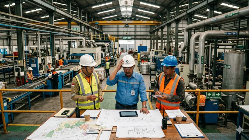 Koordinasi tim proyek industri di lapangan